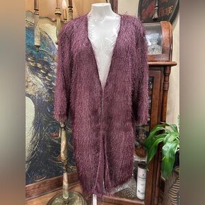 Zinga Burgundy Fuzzy Open Cardigan Long Sweater